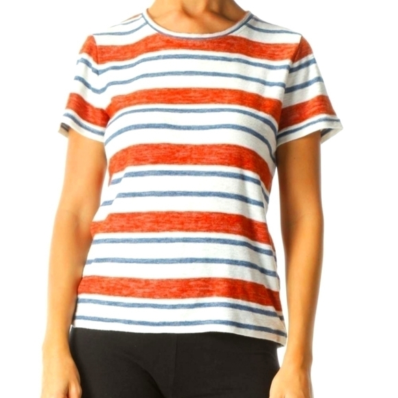 MADEWELL LADIES BLUE/ORANGE STRIPED SHORT SLEEVE TOP- XS - Picture 1 of 5